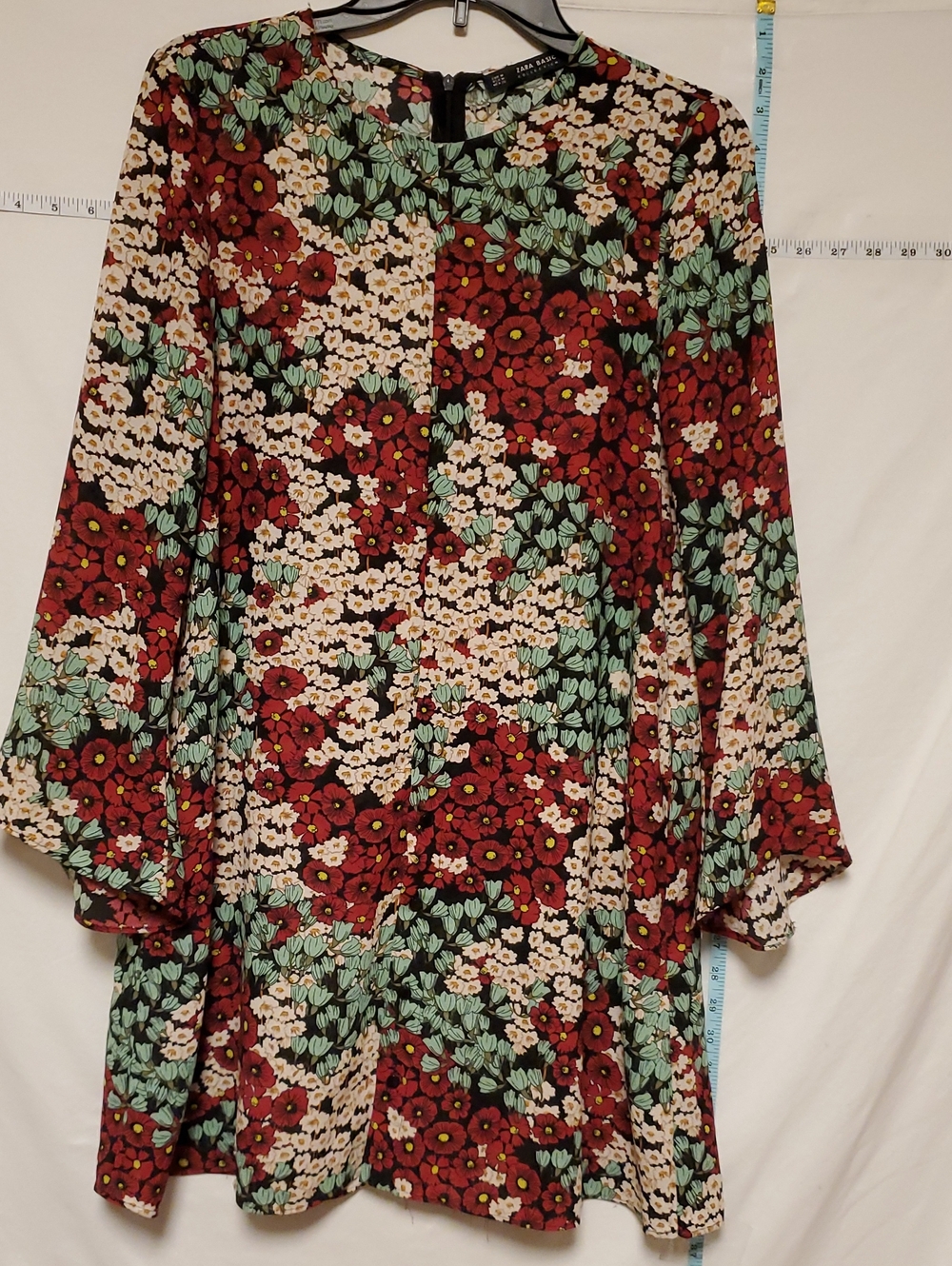 Zara Floral Swing Dress Burgundy Cream Mint Med Coquette Cottagecore Boho